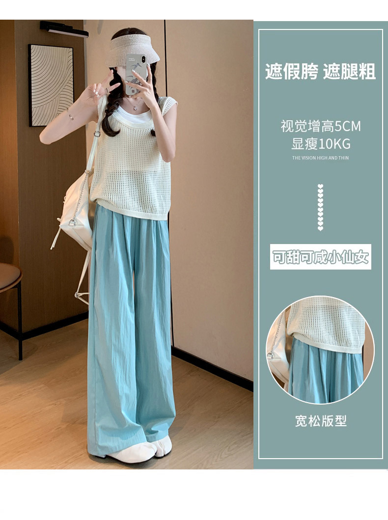Ice silk wide-leg pants for women in summer, thin, high-waisted, straight-leg, pleated cotton and linen casual pants, cool and laid-back Yamamoto pants pic 23