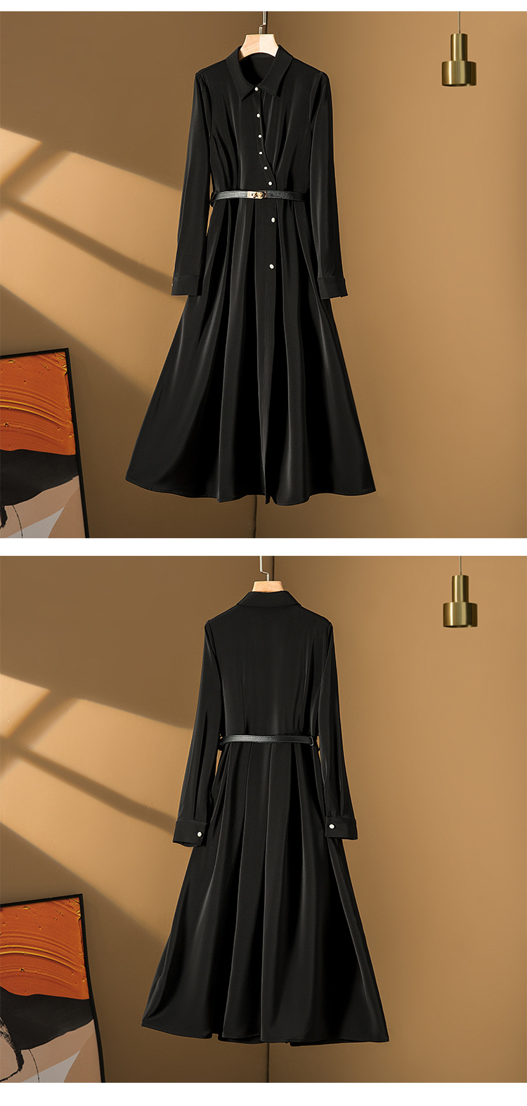 高珂2023早春新款法式赫本风连衣裙重磅不规则门襟高腰百搭连衣裙详情15