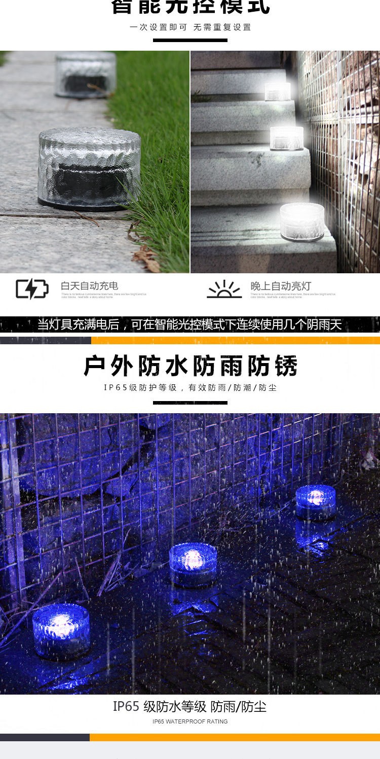 Outdoor solar ice brick lights, floor tile lights, household 4LED square ice block lights, courtyard and garden glass decorative lights pic 48