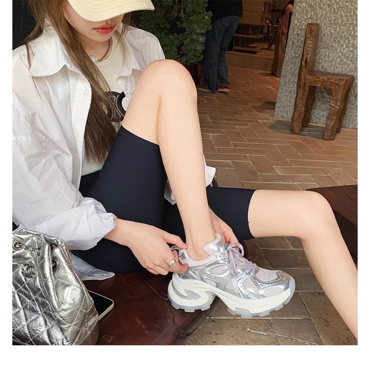葡萄妈同款2024夏季新款轻便运动鞋透气网面厚底增高老爹鞋女详情38