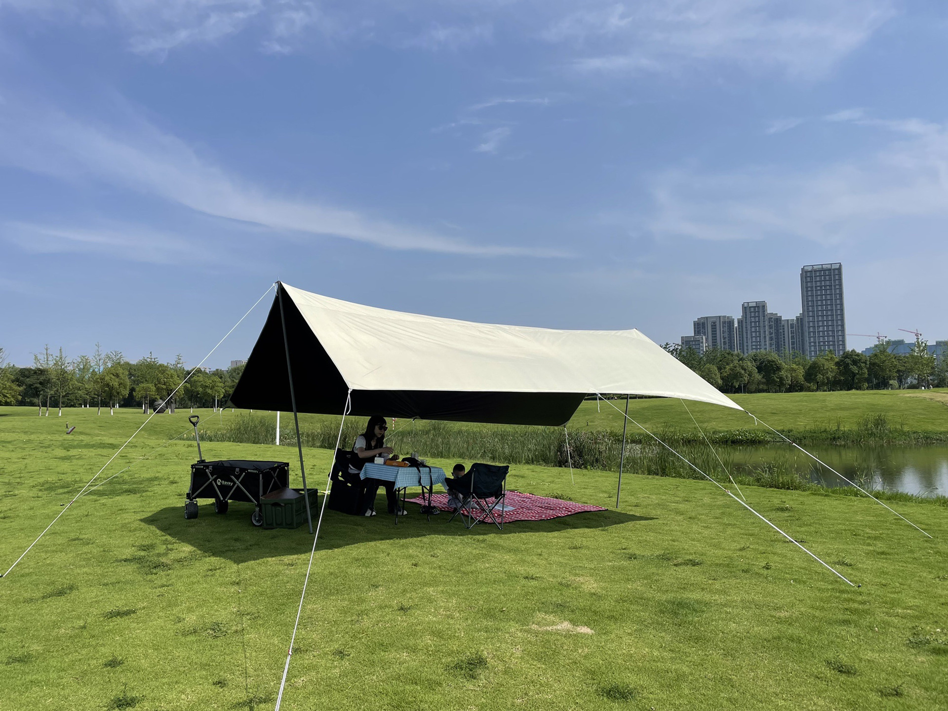 Black rubber canopy camping outdoor coated screen fabric sunshade canopy tent sun protection and UV protection camping supplies thickened pic 12