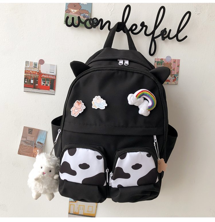 Japanese-style ins campus school style, fresh and cute, cute cow with earbuds, soft girl schoolbag, funny student backpack pic 27