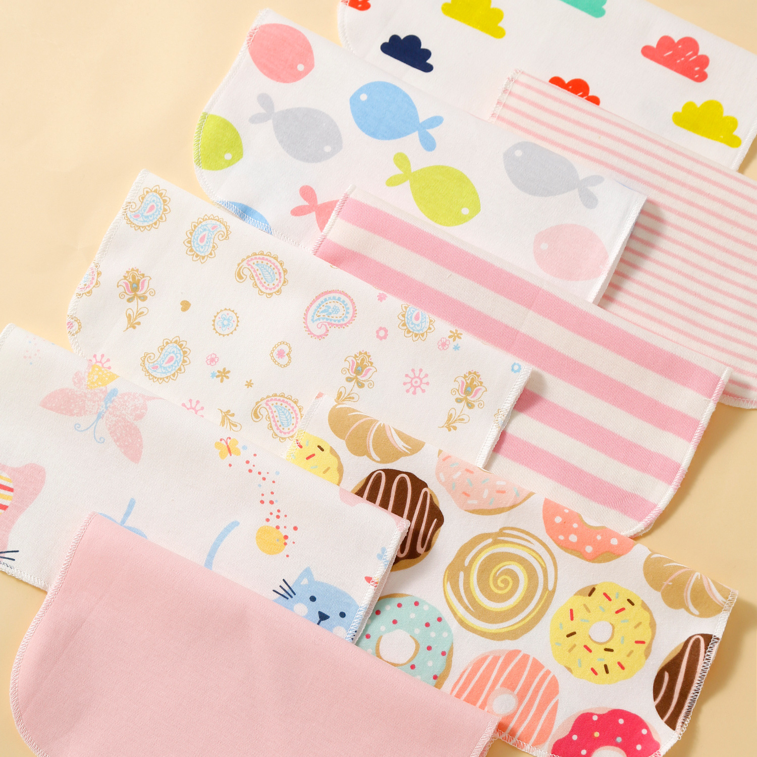 momscare baby square towels/feeding towels and saliva wipes are all packed in 8-piece cotton fabric with fixed patterns pic 21