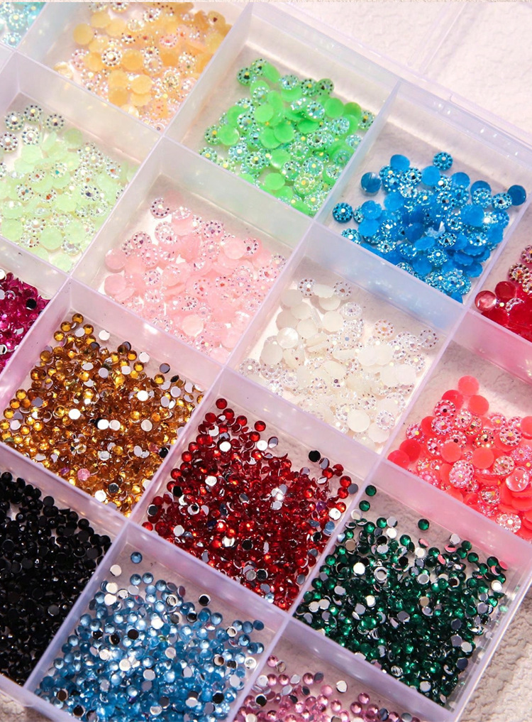 Cross-border nail art 24-grid resin colored diamond box set mixed and matched accessories 2mm and 3mm size mixed iriered round diamonds pic 6