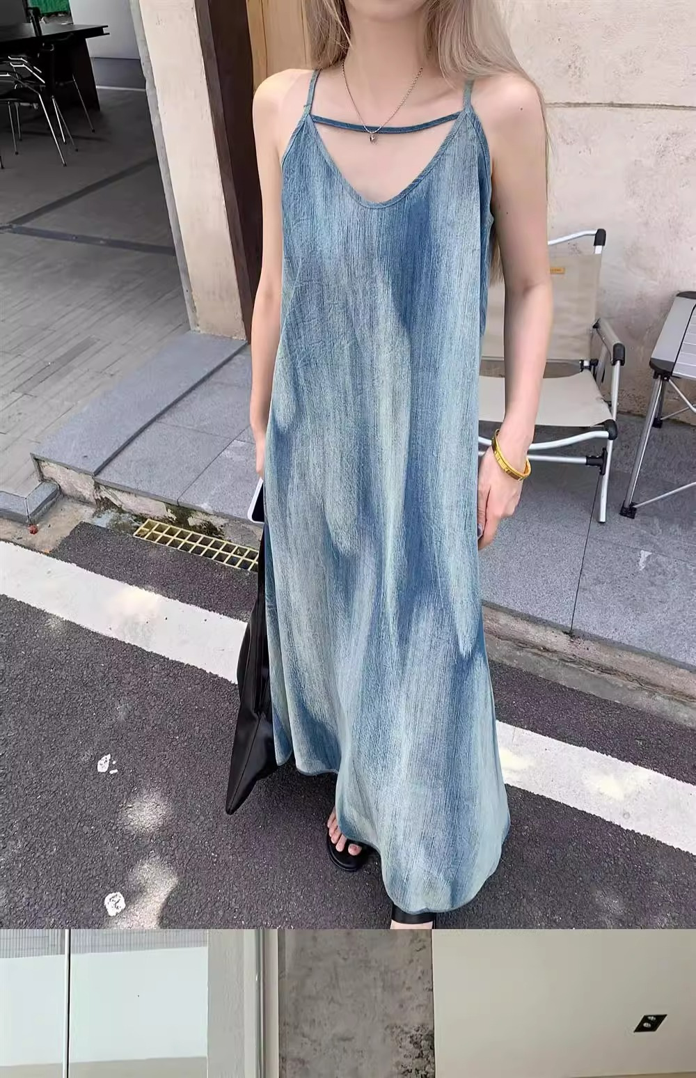 A stunning French tie-dyed halter dress for women in a loose and laid-back summer style. A long dress for a beach vacation in Sanya pic 3