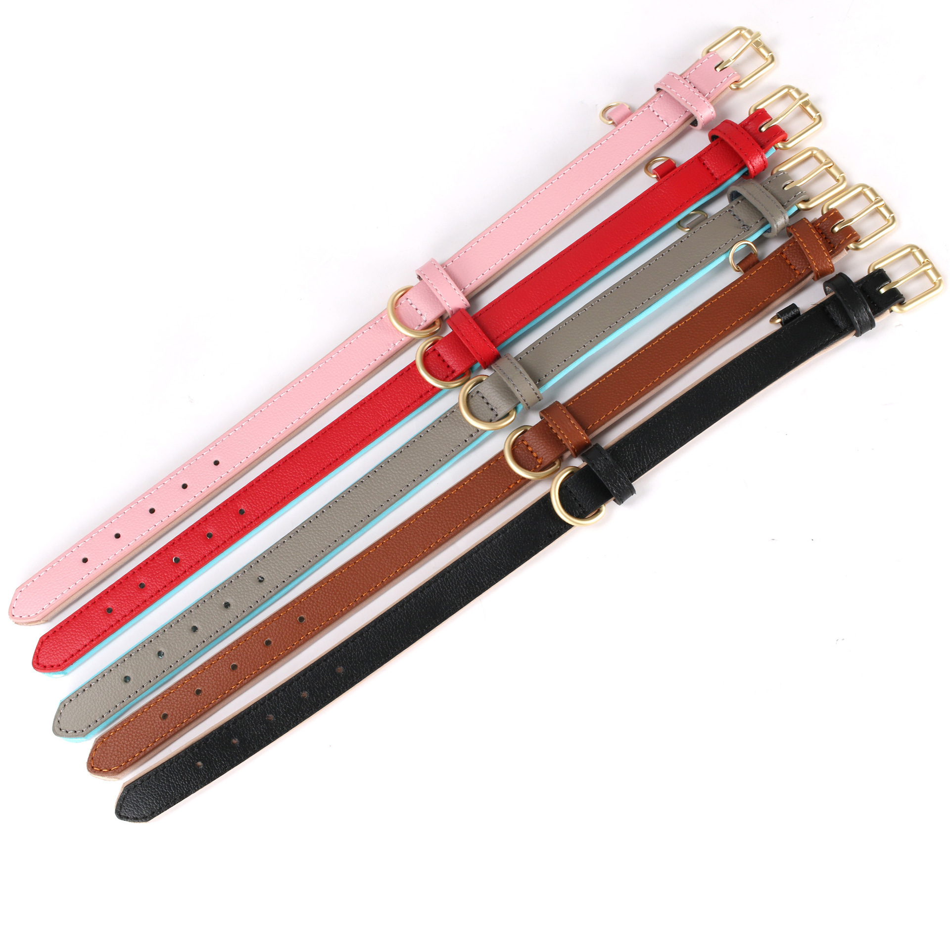 New pet collar with lychee pattern, genuine leather dog collar, diving cotton anti-loop, adjustable cat neck collar, pet collar pic 8