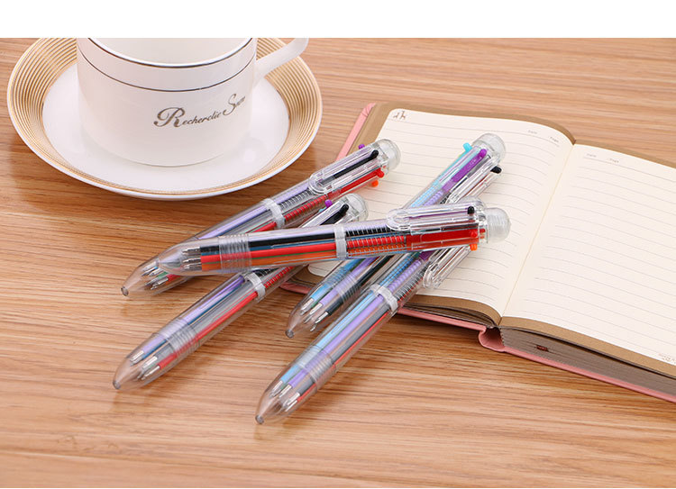 Creative transparent 6-color ballpoint pens, cute student stationery, multi-color pens, oil pens, and direct sales from the manufacturer of colored ballpoint pens pic 10