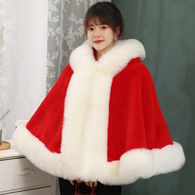 皮草披肩女秋冬季狐狸毛仿貂绒披风斗篷外套婚纱外搭结婚加厚保暖详情12