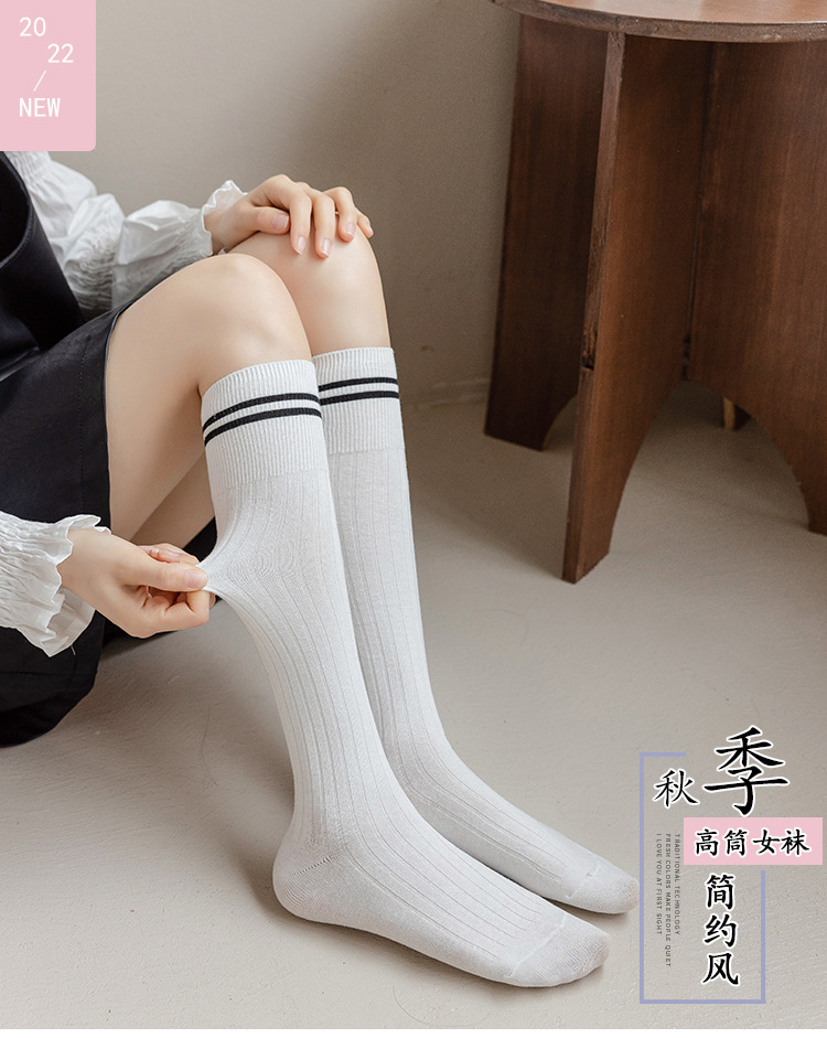 New Spring and summer calf socks for girls, Japanese solid color street JK campus socks, breathable high cotton socks for girls pic 1