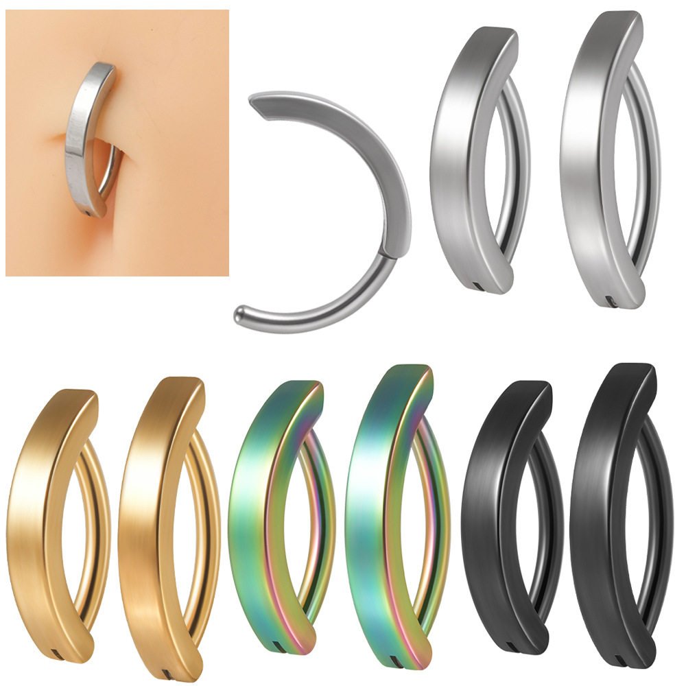 跨境不锈钢弧形肚脐钉 花朵马眼耳骨钉 圆形猫咪锆石弯杆肚脐扣详情2