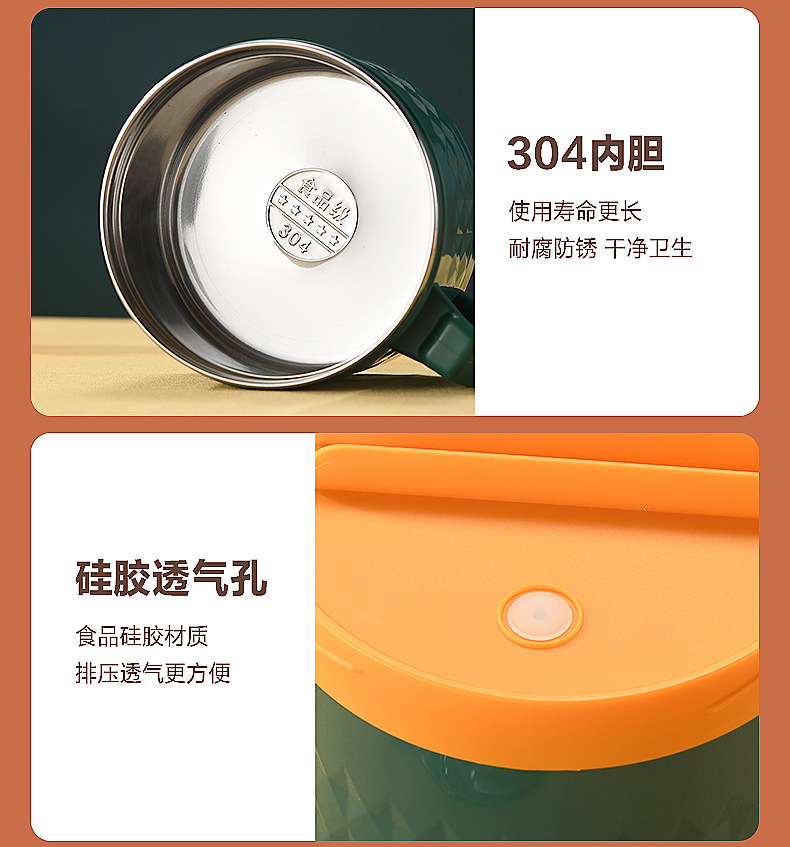 304不锈钢泡面碗带盖保温碗宿舍用学生饭盒杯 带手柄吃饭碗高颜值详情17