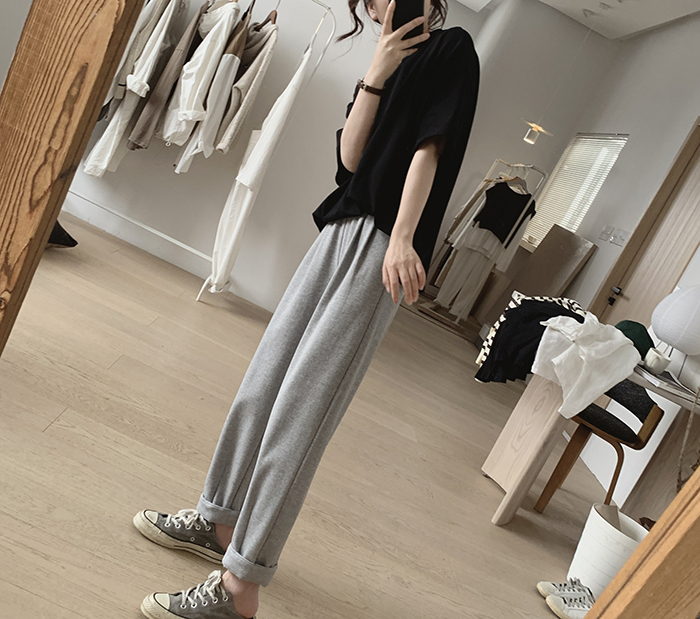 琪镌绘制半高领t恤女式春夏季新款宽松显瘦韩版简约半袖减龄棉质详情33