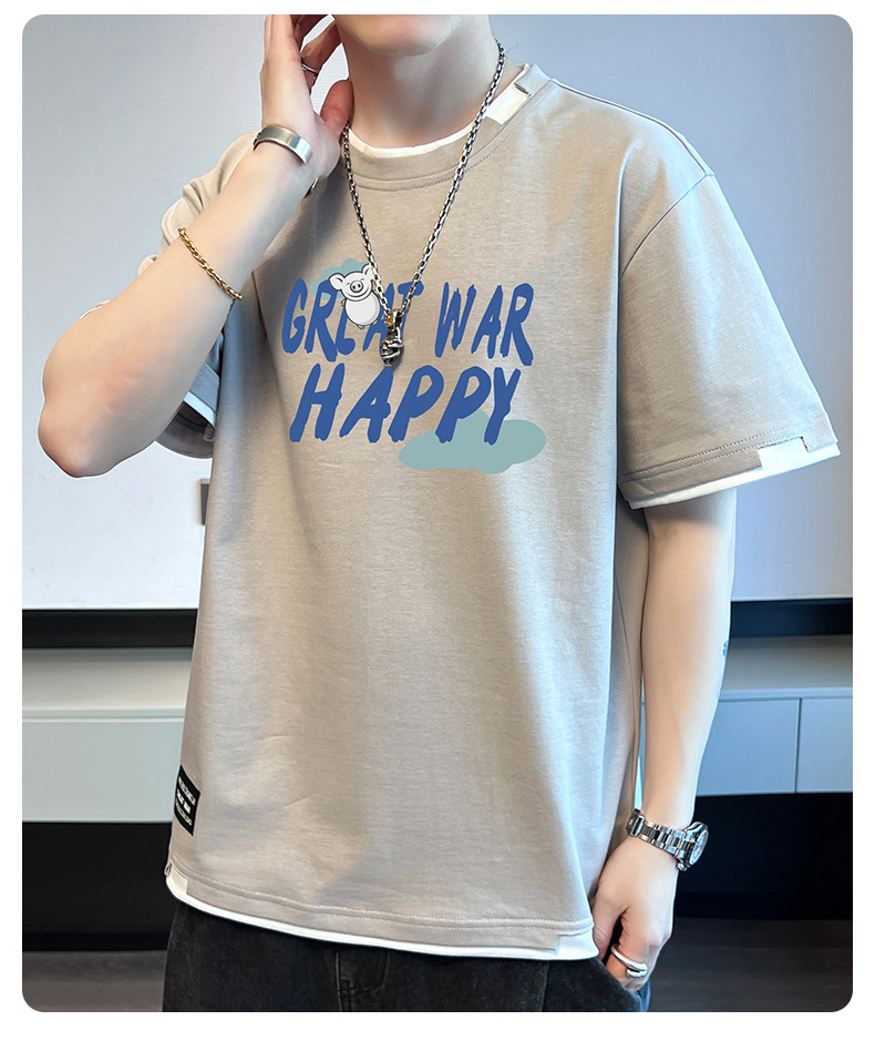 棉质新款夏季短袖T恤男款潮流宽松潮牌港风学生上衣圆领休闲透气详情10