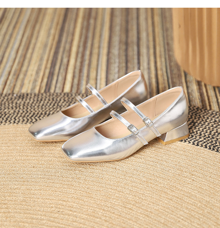 The new 2024 Spring/autumn collection of Mary Jane shoes, featuring a stylish square-toed one-shoulder style, is made of genuine leather with a shallow opening, thick mid-heel, and is a wedding shoe pic 49