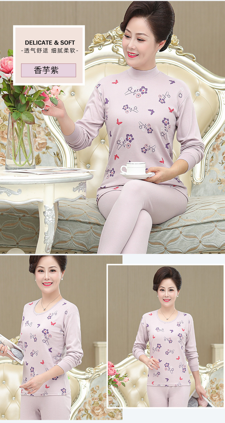 Middle-aged and elderly thermal underwear and long Johns set for women, pure cotton sweater for the elderly, all-cotton thermal underwear for elderly mothers pic 17