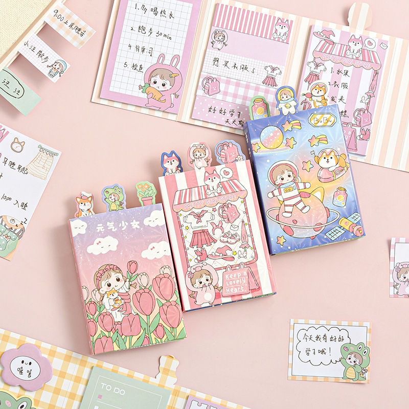 ins韩版可爱少女心便利贴套装网红学生有粘性创意卡通便条纸本子详情7