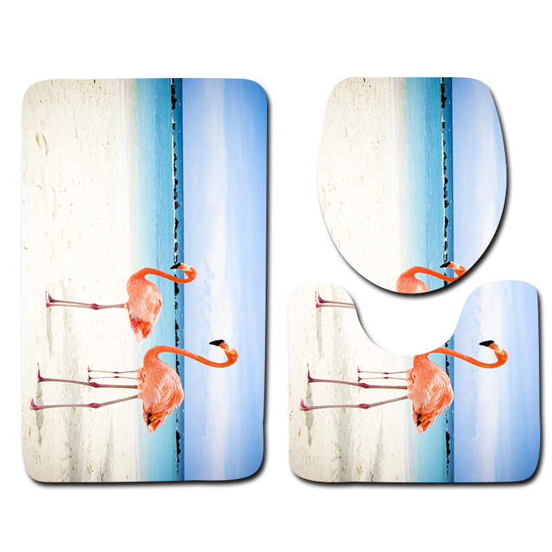 Beach series toilet floor mat three-piece set, bathroom three-piece set, carpet door mat, ebay cross-border Amazon current stock pic 5