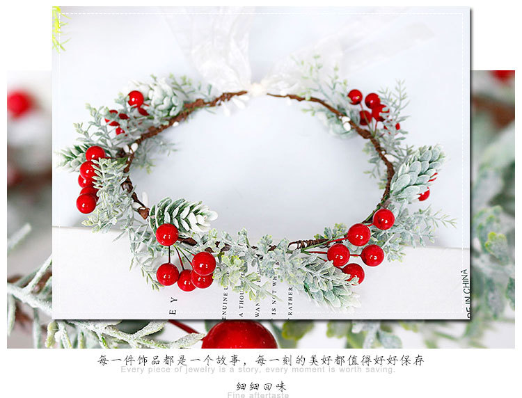 New best-selling Christmas wreath, red berry simulation wreath headband, wedding, travel, commemorative holiday headwear pic 6