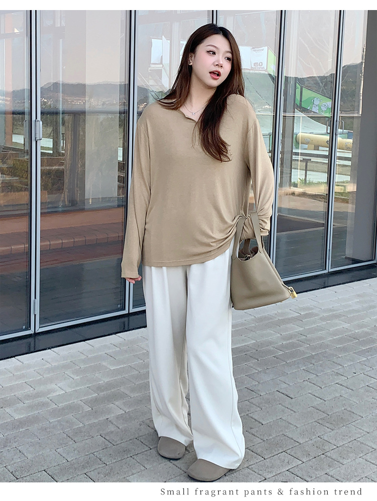 大码女装西装裤女春季垂感高腰显瘦休闲裤宽松阔腿裤百搭直筒裤裤详情24