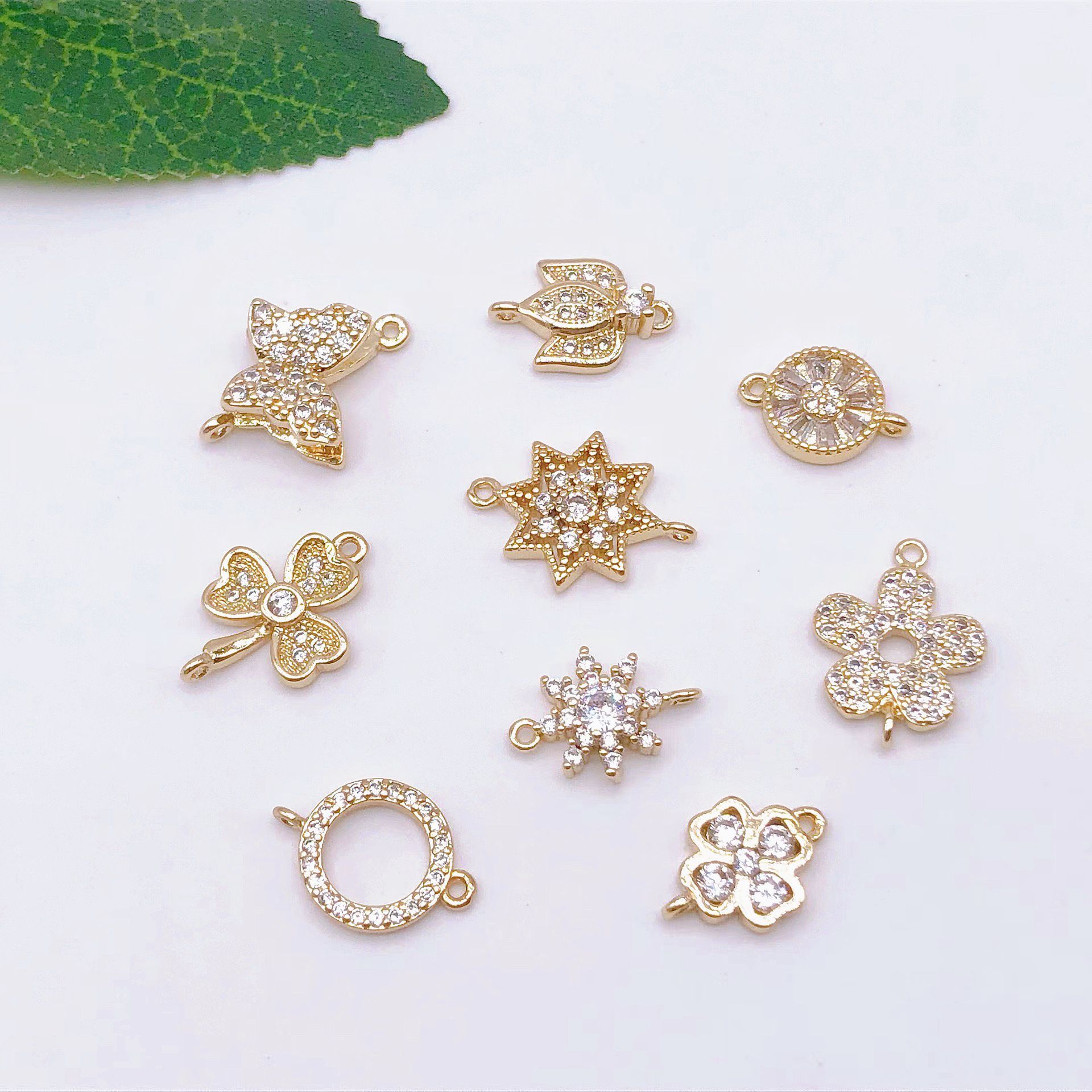 14k包真金保色潮流饰品微镶锆石双吊星星月亮雪花diy饰品配件材料详情1