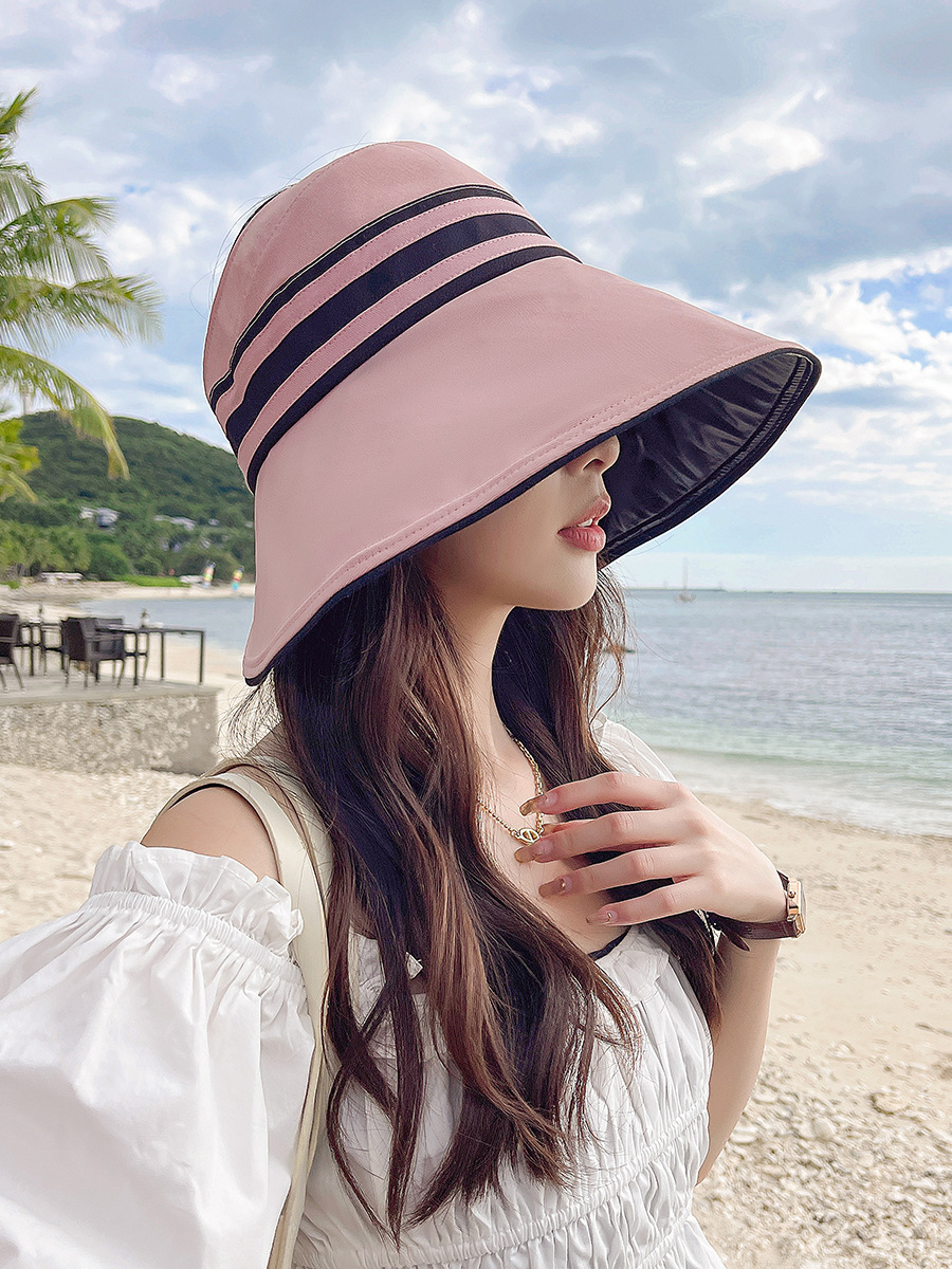UV high-magnifying sun protection hollow top hat, new Korean version striped black rubber sun hat, spring and summer new simple hat, foldable pic 20