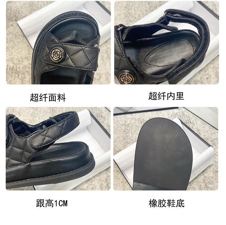 小香风凉鞋女2024新款仙女风真皮魔术贴夏新款百搭平底女鞋ins潮~详情4