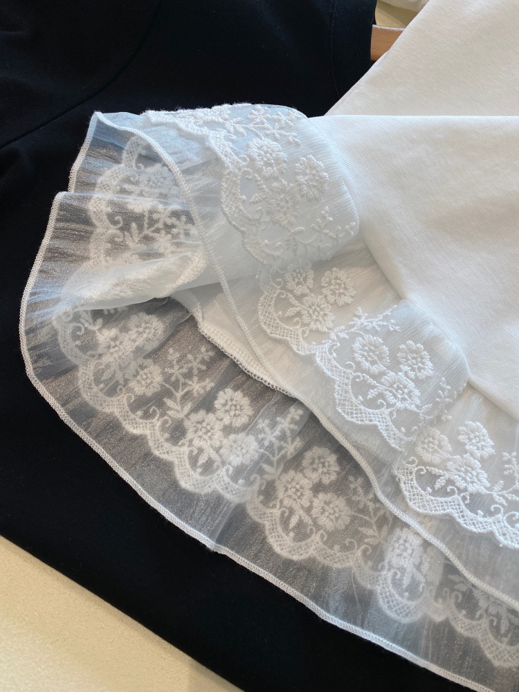 A13512甜美少女感 设计感下摆蕾丝花边拼接显瘦短袖T恤女春夏新详情30