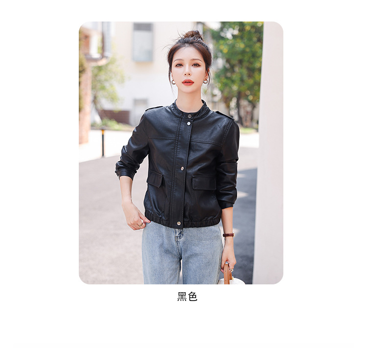 机车皮衣女短款春秋2022新款韩版洋气复古小个子夹克外套PU皮外套详情10