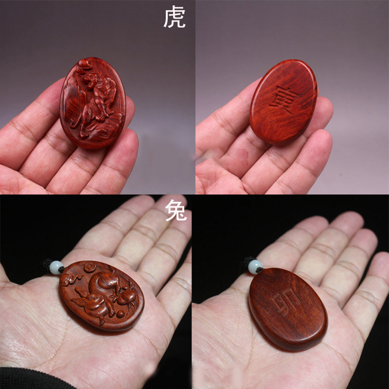 A cute red horse pendant necklace made of rosewood, featuring twelve zodiac animal carvings, and long sweater chains for both men and women pic 6