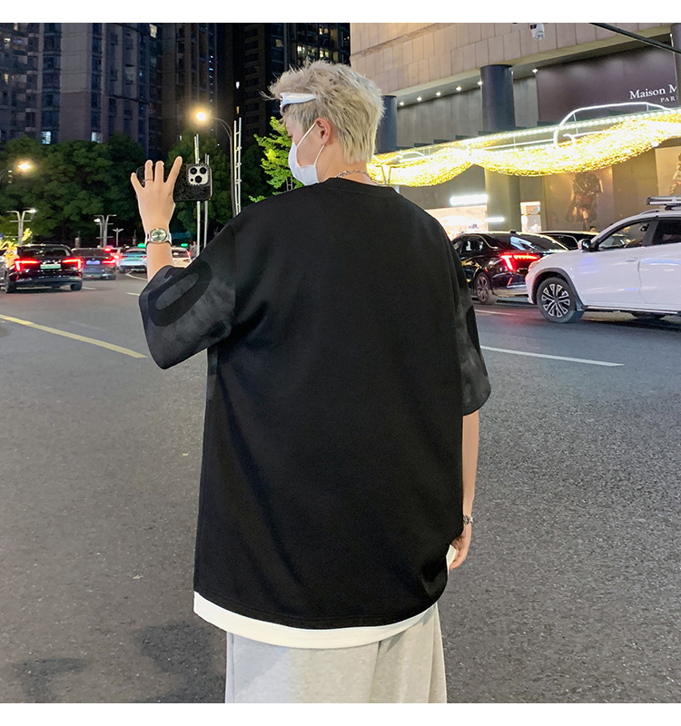 港风短袖t恤男夏季2024新款美式潮牌男生oversize青少年宽松体恤详情10