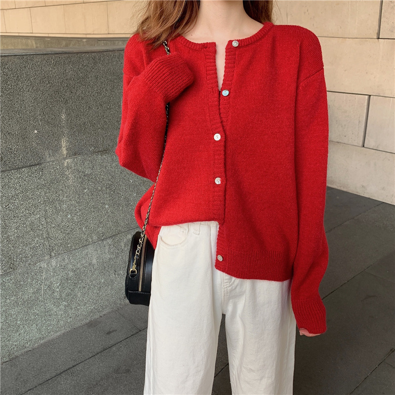 秋冬2021新款韩版宽松百搭毛衣外套女外搭短款针织开衫内搭上衣潮详情7