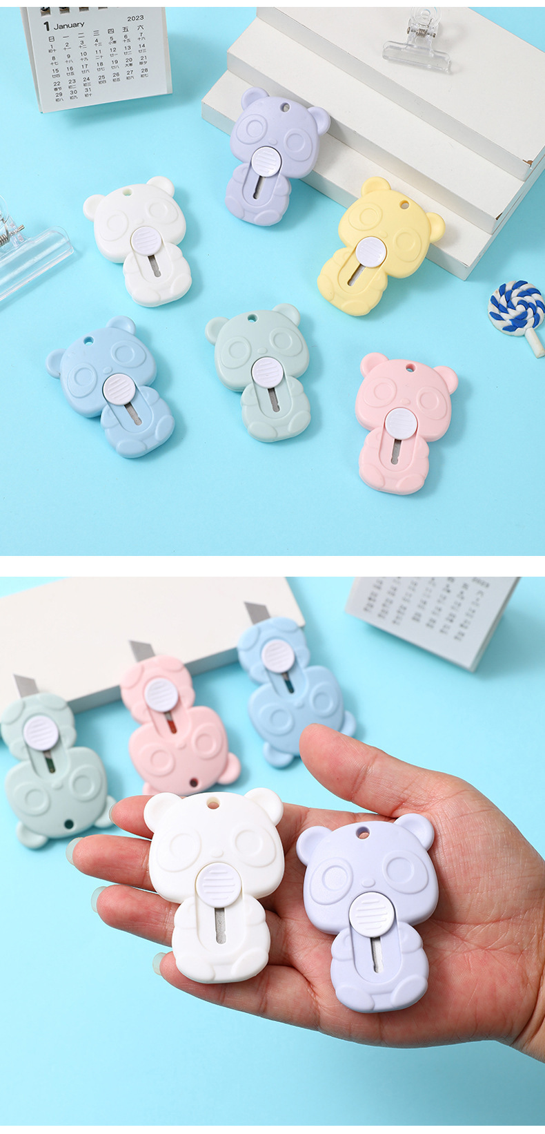 Cute panda mini utility knife, small package opening magic tool, paper cutting knife, students hand in hand with accounting tools and small knives pic 6