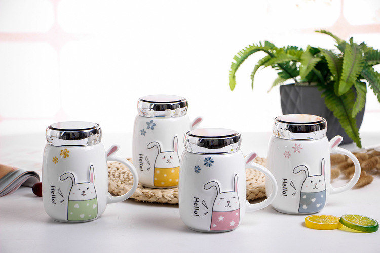 马克杯礼品创意水杯咖啡杯办公室杯 手柄 可爱兔子陶瓷杯详情2