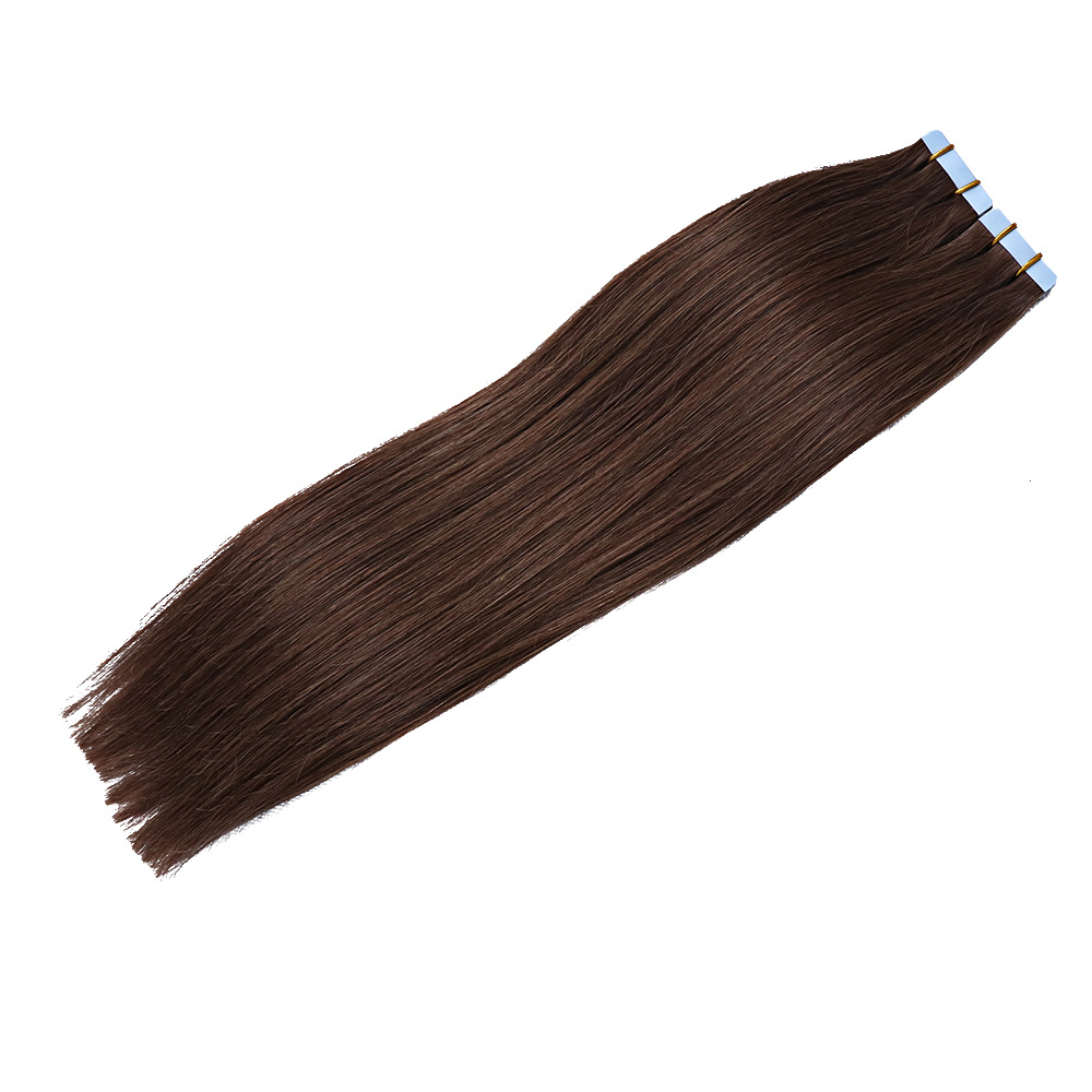 Factory stock real hair, brown hair extension strips, long straight hair, InvisibleTapeinhair, real hair film hair pic 5