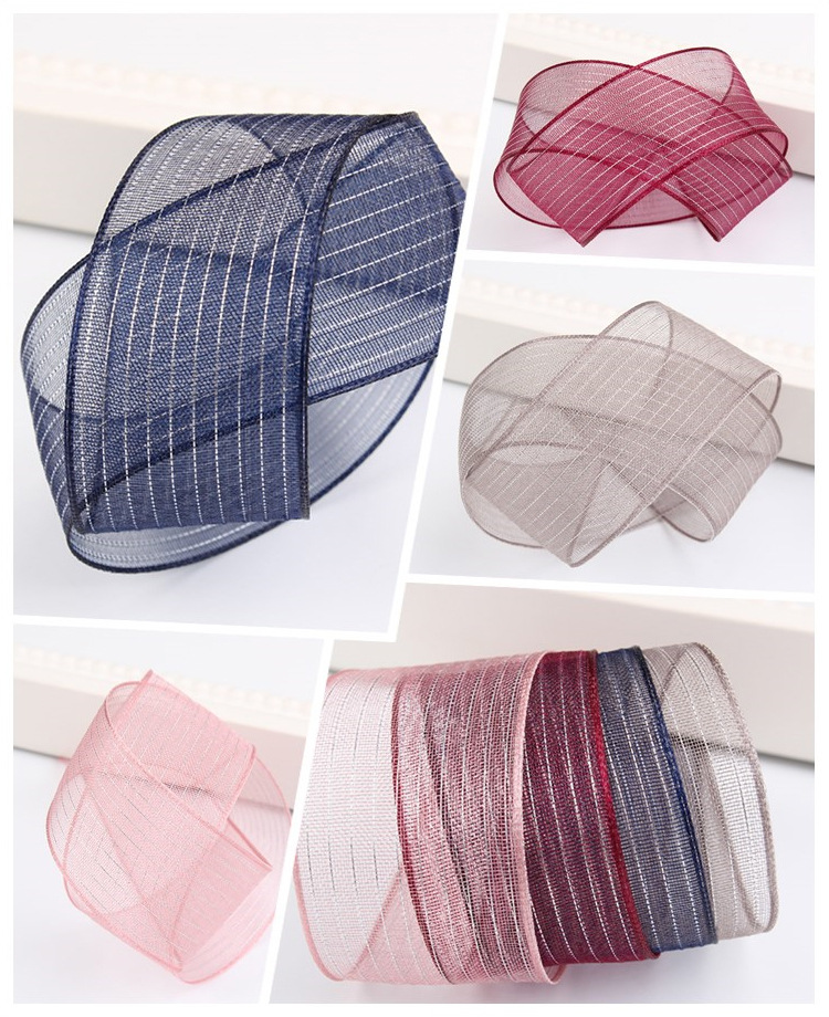 Wholesale of Dingxin striped ribbons, silver snow gauze ribbons, DIY handmade bow ribbons, hats, clothing, hard-edge gauze ribbons pic 7