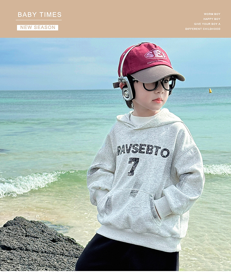 童话记忆2024秋季新款童装儿童韩版百搭手绘字母卫衣男童连帽衫潮详情1