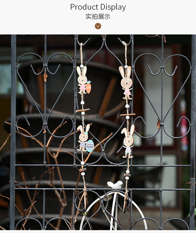 Haobei Easter Decorative Items, Easter wooden Double Rabbit Pendants, wooden Easter Egg pendants, hanging ornaments, wholesale pic 6