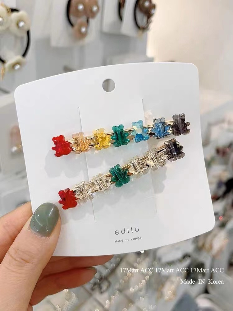 Korean sweet double-clip cartoon cute bear side bangs clip, 2023 new trendy one-line clip pic 6