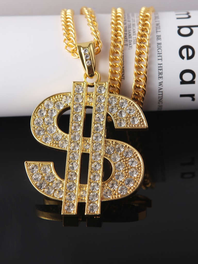 欧美夸张嘻哈霸气粗美金符号项链合金镶钻个性潮男潮人大吊坠饰品详情6