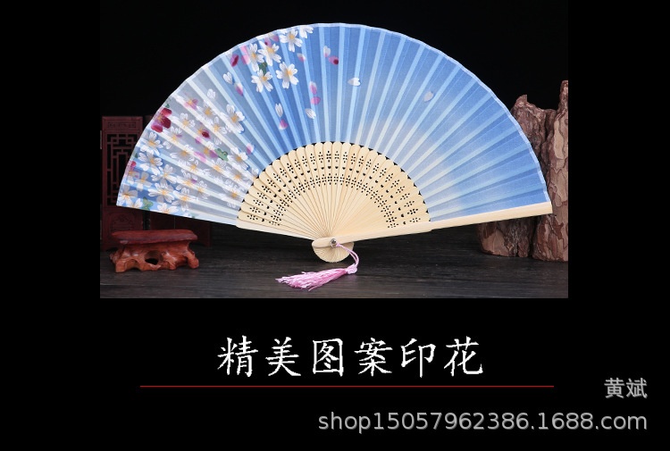 中国风礼品真丝竹扇子日式和风扇百合花系列 折扇批发舞蹈道具扇详情11