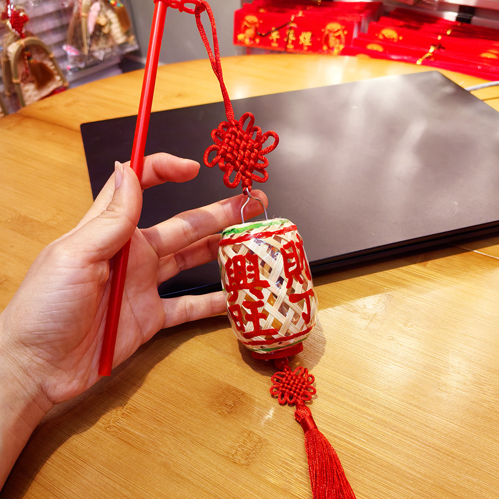 Night market night tour hand-held luminous bamboo woven small lanterns, pure handcrafted bamboo woven mini painted car decoration pendants, cross-border pic 18
