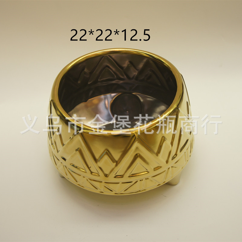 现代家具装饰陶瓷金色花盆    仿真多肉花盆详情12