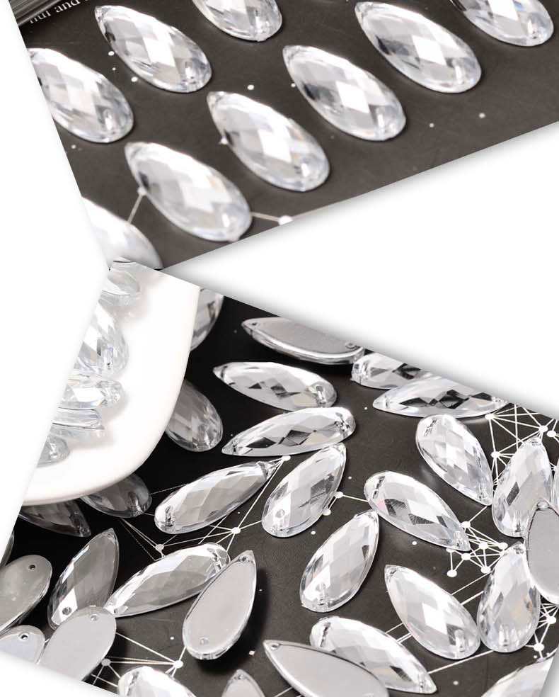 仿进口台湾亚克力钻水滴格面棱形菱形双孔平底手缝钻 diy饰品配件详情13