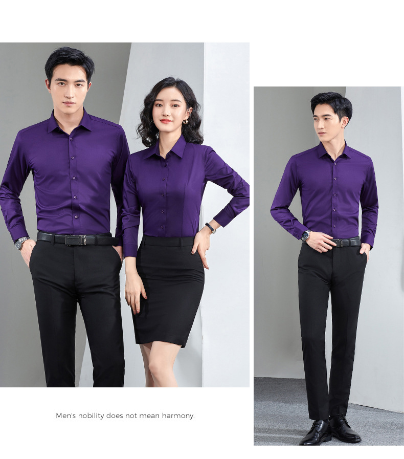 Factory direct supply of long-sleeved white bamboo fiber shirts for men, blue workwear no-iron fitted shirts for women, both men and women pic 49