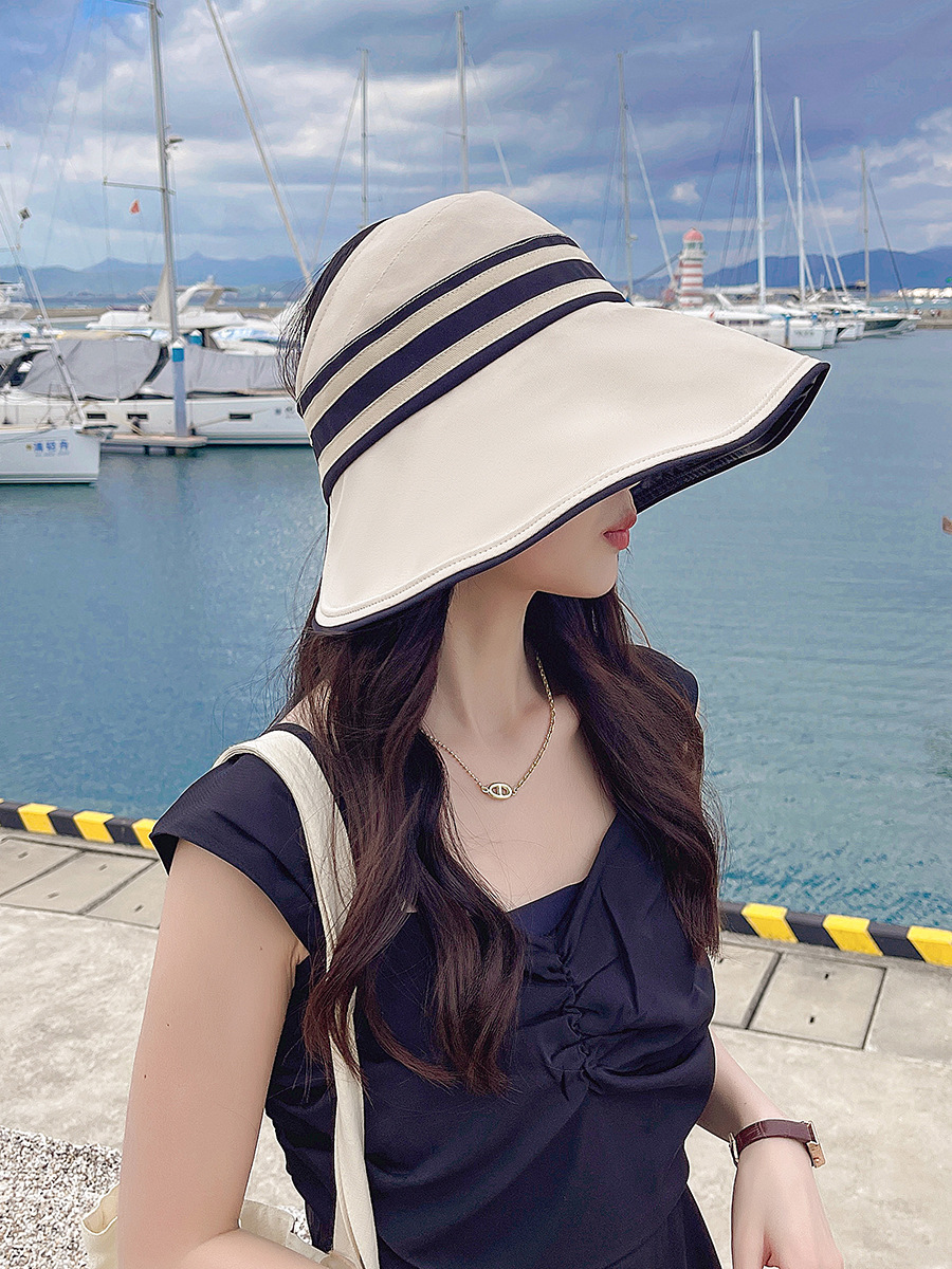 UV high-magnifying sun protection hollow top hat, new Korean version striped black rubber sun hat, spring and summer new simple hat, foldable pic 14