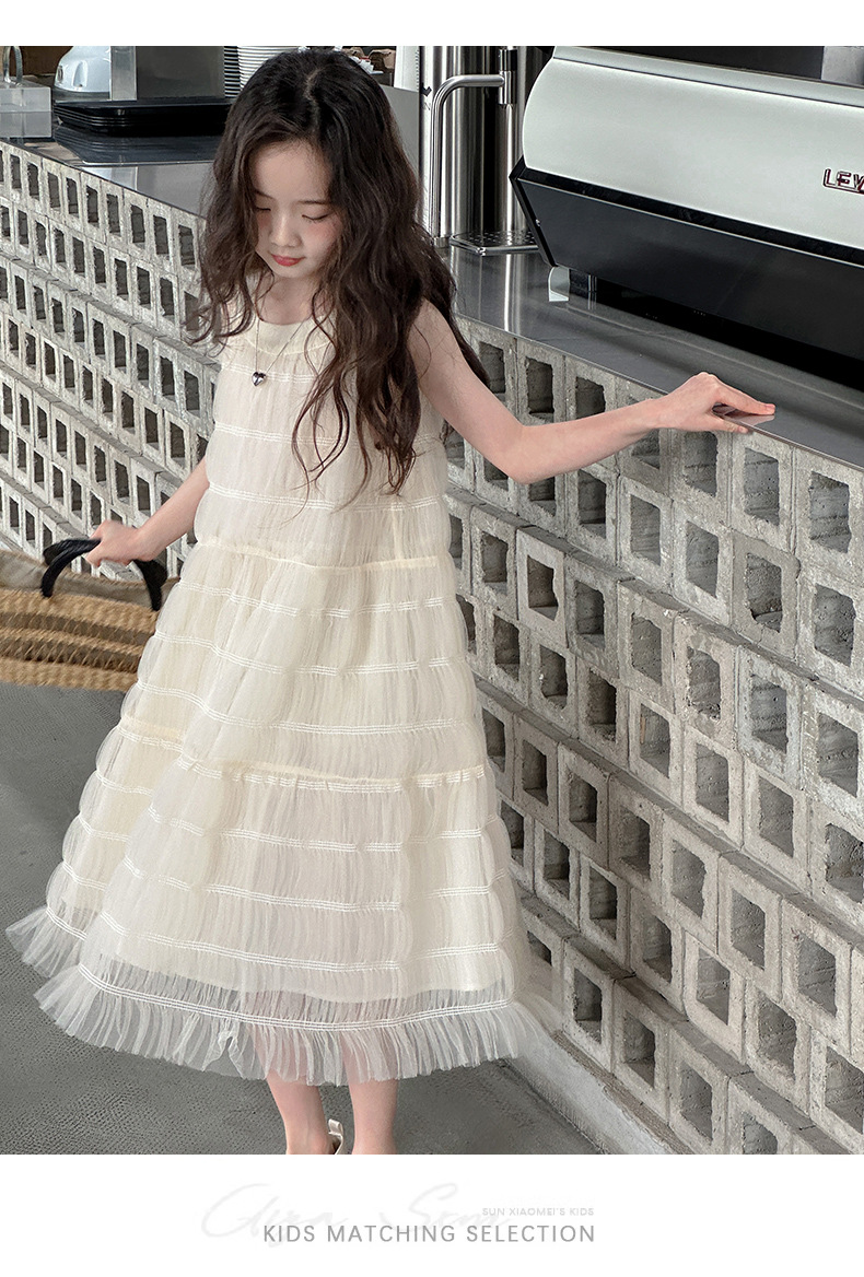 桔子虎女童法式网纱连衣裙儿童夏款无袖简约洋气小女孩公主裙百搭详情8