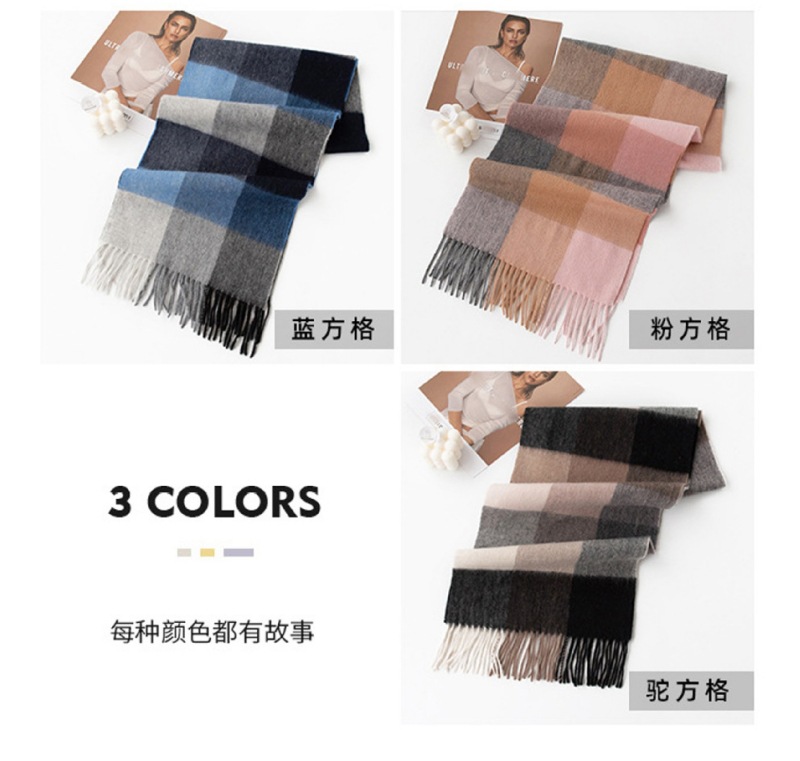 100% wool scarves for men and women, high-end feel, winter warmth, thick and versatile checkered wool scarves and shawls wholesale pic 20