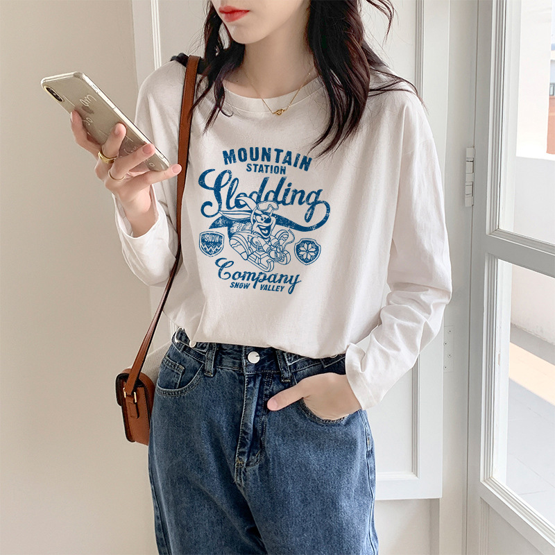 代发供货 加厚精梳纯棉春秋装女装长袖T恤印花内百搭上衣打底衫详情26