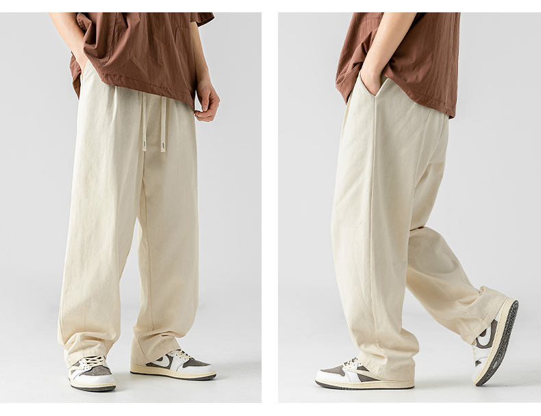 Japanese-style pure cotton casual pants for men in spring 2024, featuring a retro double pleated design and versatile long pants for men pic 20