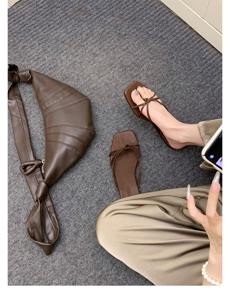 羊皮版葡萄妈同款法式方头高跟鞋细带粗跟平底拖鞋女夏季扭结凉拖详情24